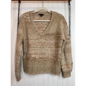 J.Crew Womens V-Neck Puff Sleeve Wool Blend Pullover Sweater Natural Size XS